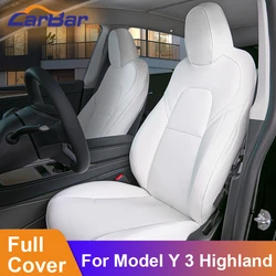 Carbar Full Set Car Seat Covers For Tesla Model Y 3 Highland Nappa PU Leather Front Rear Seat Cover Interior Accessories