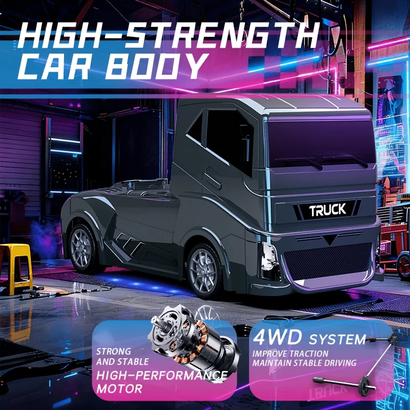 1:24 4WD RC Drift Truck with LED Replaceable Tires, 2.4GHz High Speed Remote Control Racing Toy Gift for Kids Boys view 3