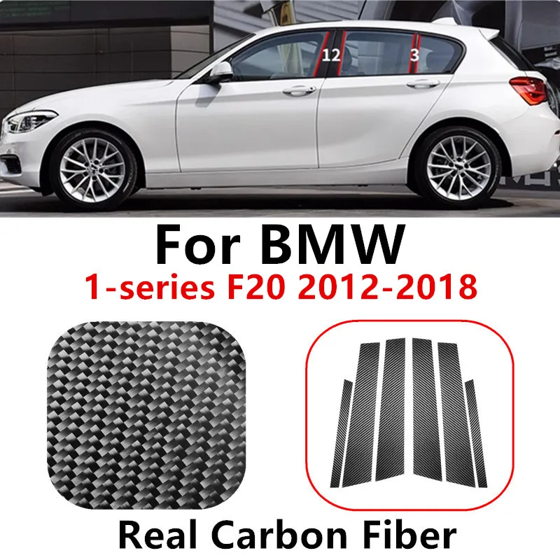 Car Stickers Real Carbon Fiber Self-adhesive B Pillar Decorative Cover Trims for BMW 1-series F20 2012-2018 Auto Accessories