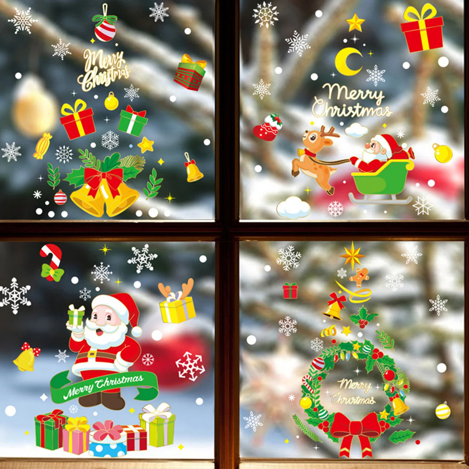 

Cartoon Christmas Mirror Sticker Santa Claus Elk Snowflake Glass Wall Sticker Window Decor Merry Christma Decor Static Sticker