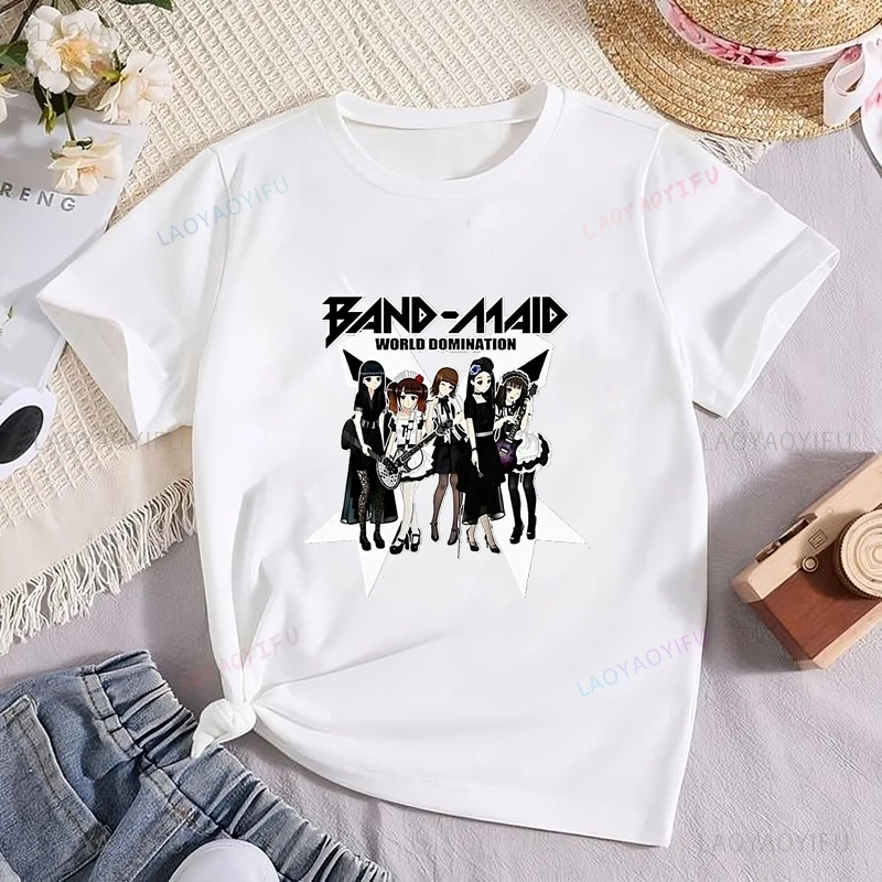 تي شيرت عصري مطبوع عليه ملصق لفرقة روك باند ياباني للفتيات اليابانيات، تي شيرت كلاسيكي لعرض الرؤية العالمية للخادمة، تي شيرت قطني للجنسين