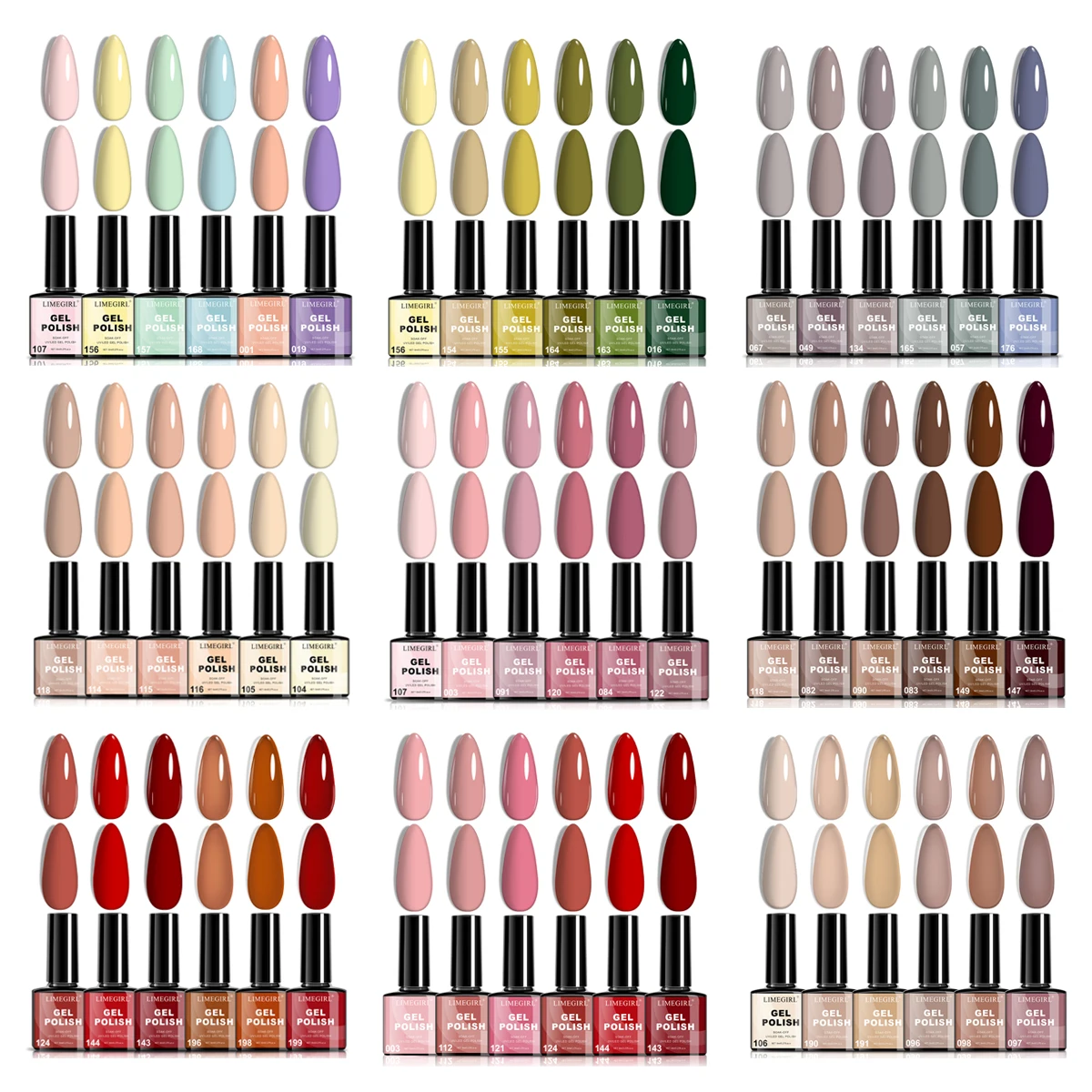 LMEGIRL 6pc All-season Gel Nail Polish Kit Nude Pink Red Glitter Semi Permanent UV Soak Off Vernis Gel Polish Set