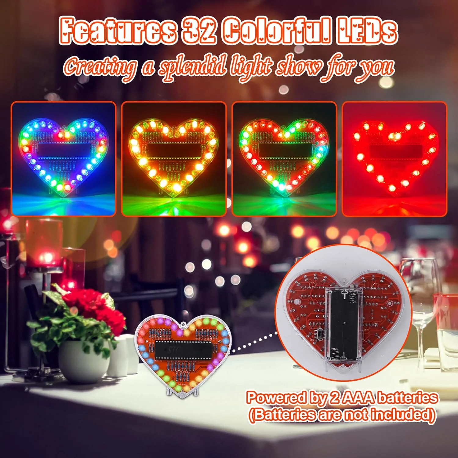 DIY Electronic Soldering Kit RGB LED Heart-shaped Flashing Lamp Without Battery DC 3V for Students Teaching