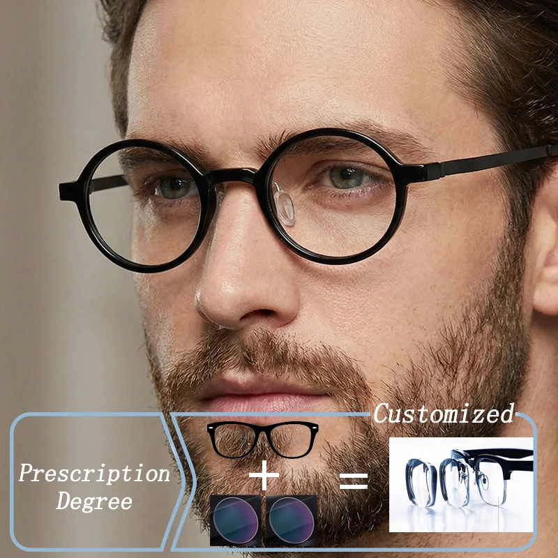 

Brand Design Men Titanium Round Frame Photochromic Prescription Glasses Anti Blue Light Presbyopic Myopia Astigmatism Eyewear