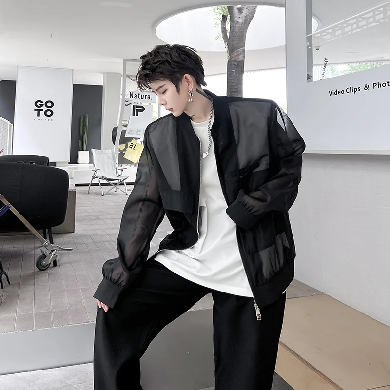 

Мужская дышащая верхняя одежда из тонкого европейского тюля в стиле деконструктивного дизайна, солнцезащитная, модная, свободного кроя, длинная...