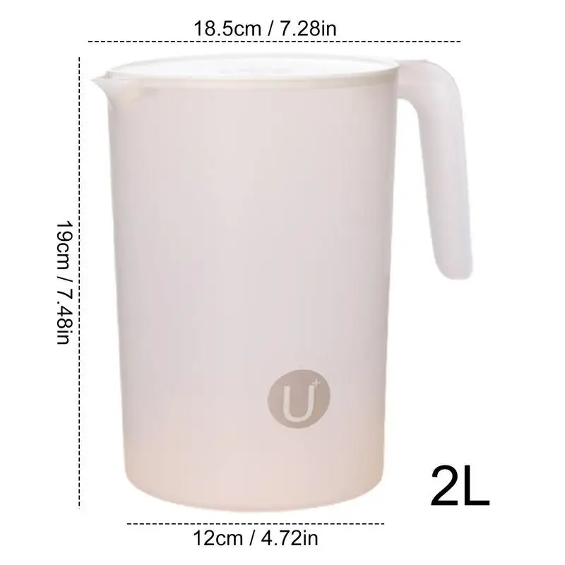 2L Water Pitcher Jug Heat Resistant Drinks Dispenser with Ergonomic Handle Cold Hot Water Container for Home Travel School