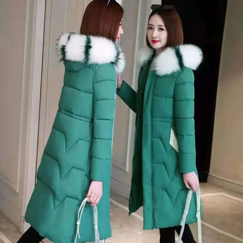 2023 Winter  Korean Version of Cotton-padded Women\'s Medium  Coat and Long Loose Women\'s Parkas  Large Fur Collar Padded Jacket