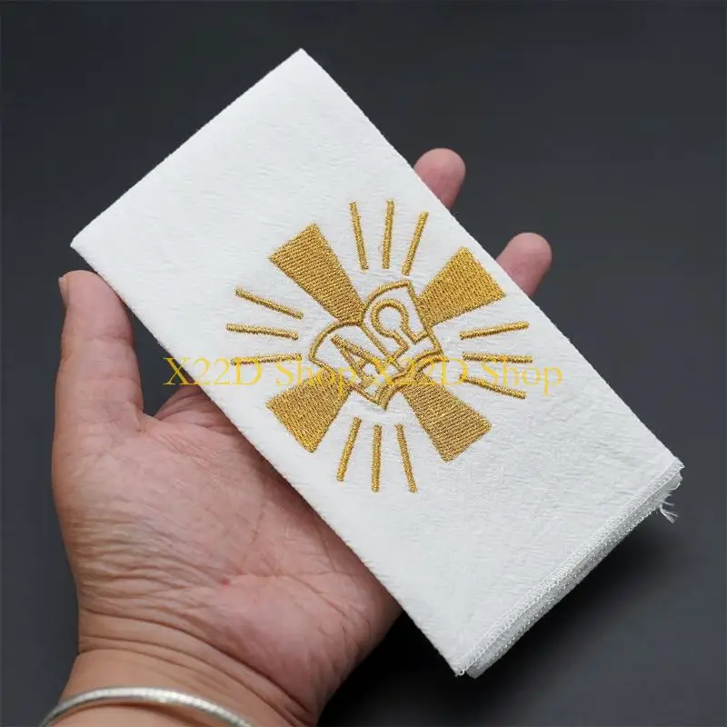 

X22D Colorful Cotton Linen Cloth Handkerchief With Embroidered Holy Symbols Multipurpose Table Decoration Altar Supplies
