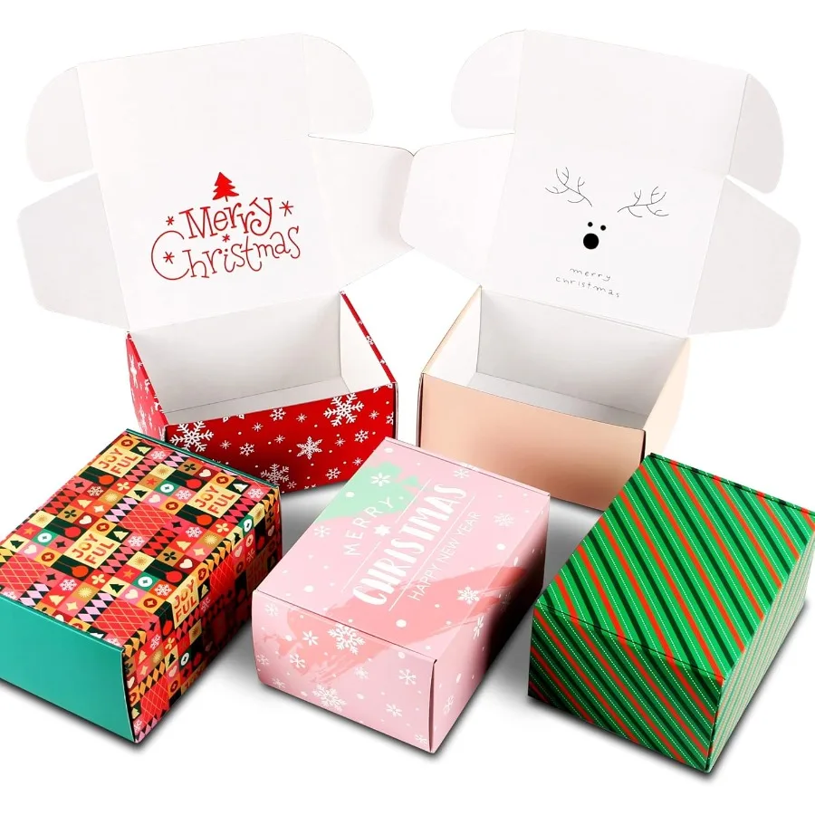 

25 упаковок 8x6x4 дюйма, рождественский подарок, бык с крышкой, гофрированные масла для красного картора для небольшого использования, для подарочной упаковки, специально разработка