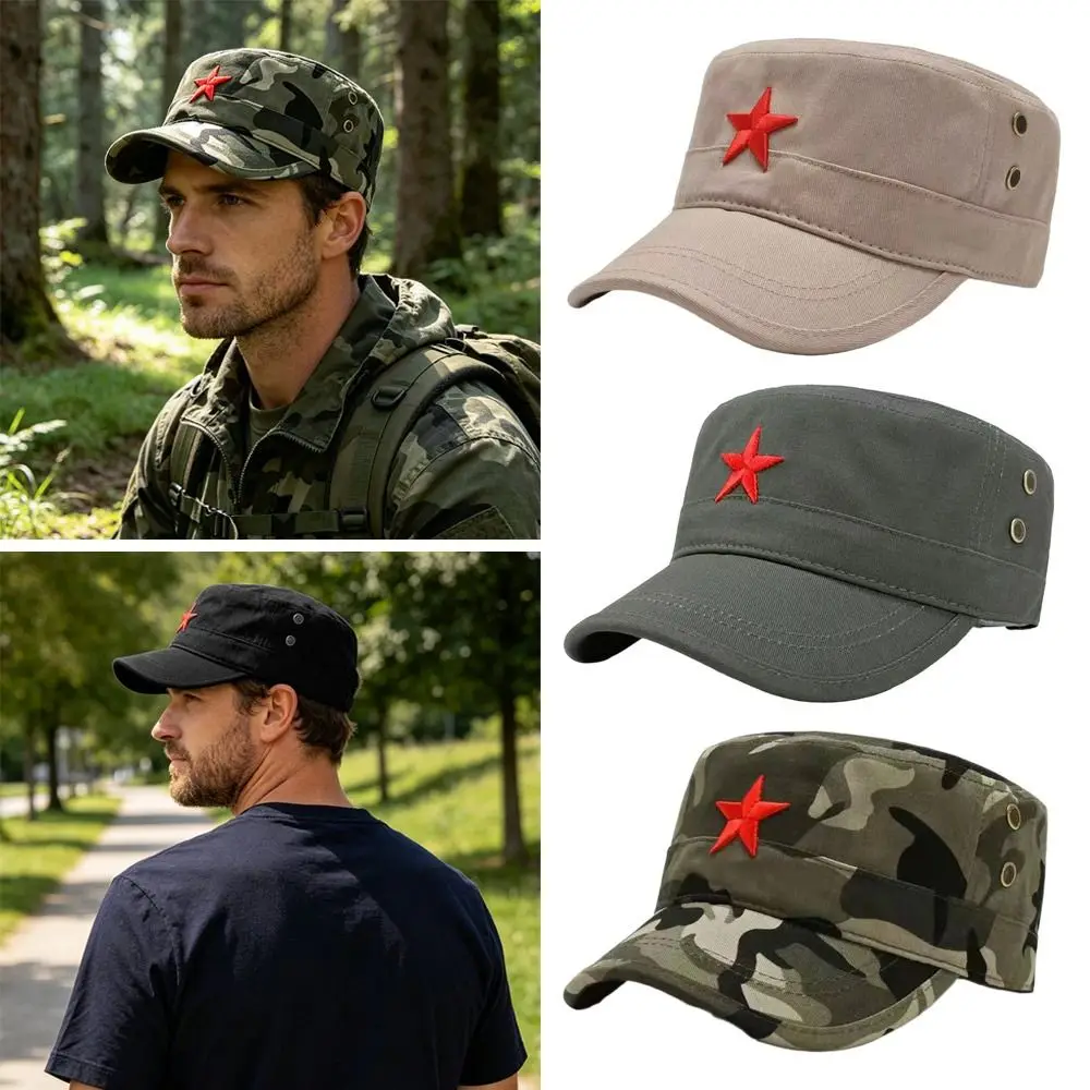 Fashion Anti-UV Fishing Hat Embroidered Retro Flat Top Hat Outdoor Sunscreen Casual Sun Hat Men