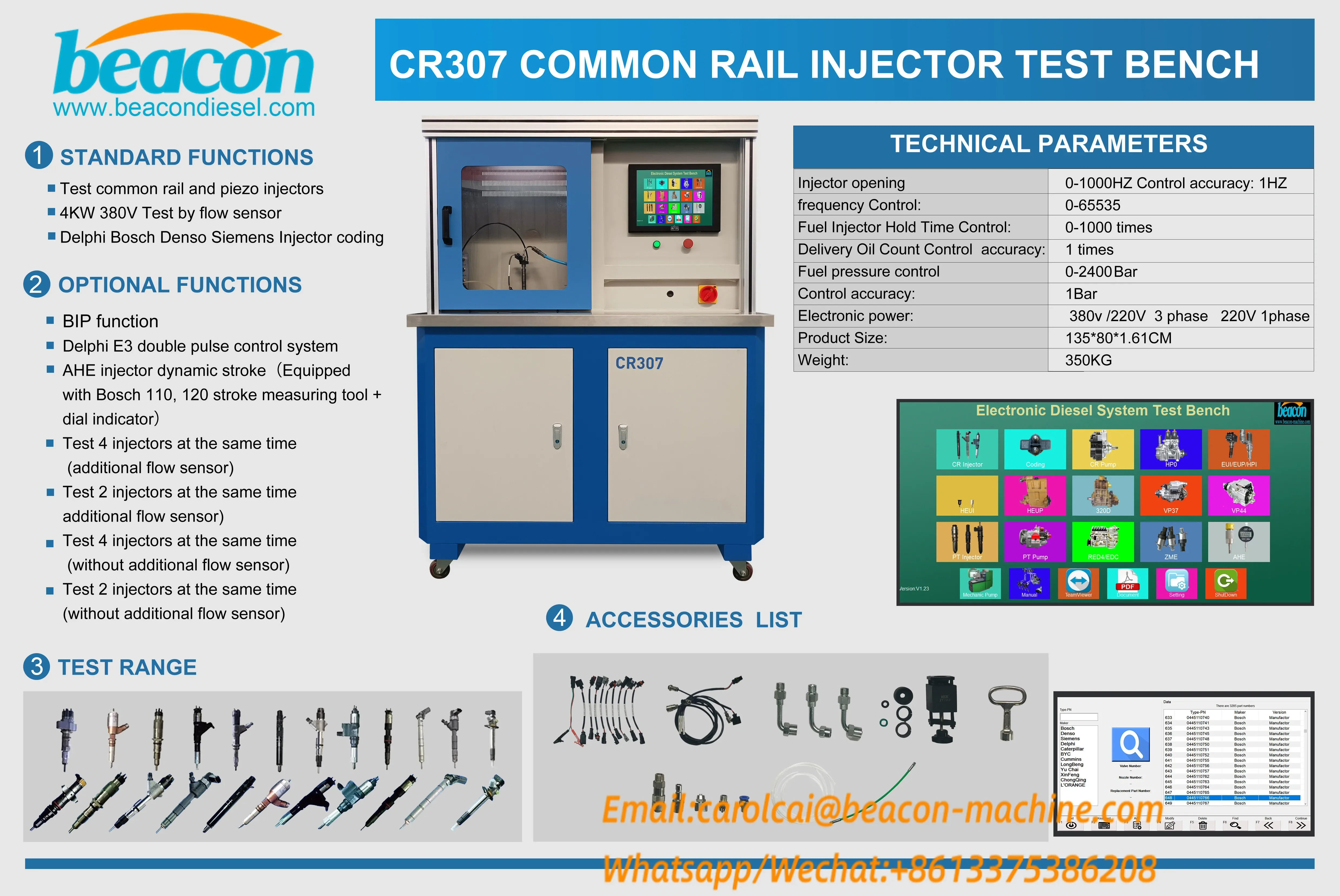 Banco de teste comum do injetor de combustível do trilho da Beacon com sensor de fluxo CR Piezo CR307