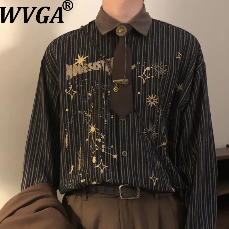

WVGA Мужская новая весенне-осенняя рубашка в американском стиле с принтом звездного неба в полоску и длинным рукавом, нишевые шикарные повседневные топы Ins W18274