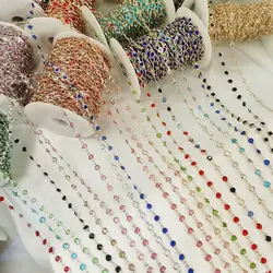 1Meter/roll 6mm Colorful Crystal Beaded Chain Glass Bead Gold Necklace Chain Accessories for DIY Jewelry Making Crafts