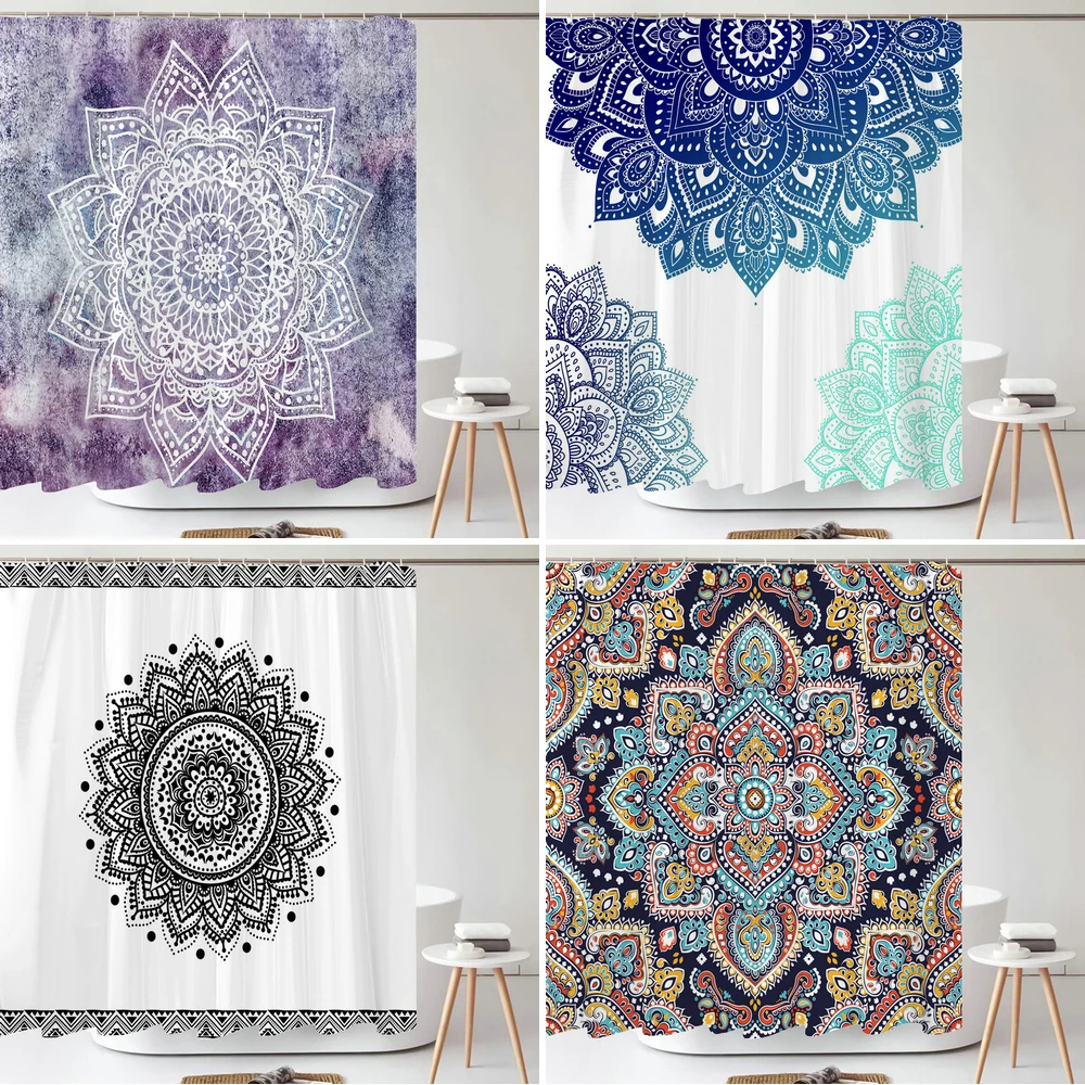 Bohemian style Shower Curtain Boho Mandala Print Design Aesthetic Bathroom Decor Washable Fabric Shower Curtains With Hooks