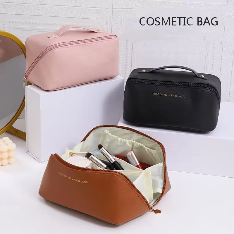 Large Travel Cosmetic Bag for Women Leather Makeup Organizer Female Toiletry Bags Toiletries Organizer Storage Makeup Cases