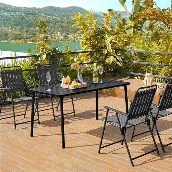 

Patio Dining Table, Slatted Outdoor Metal Table, Outdoor Furniture for Garden