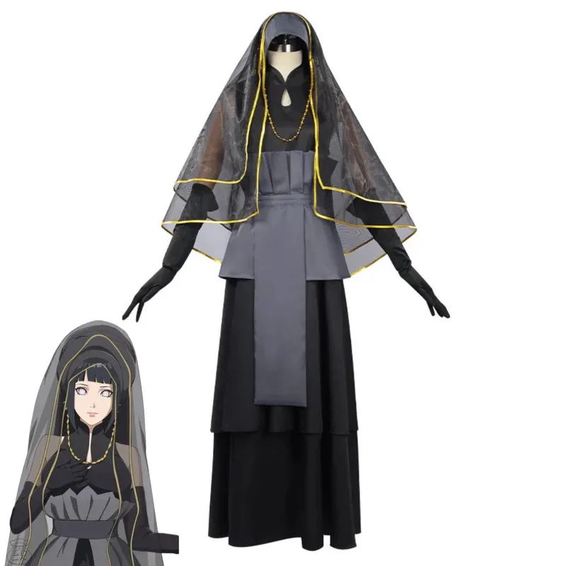 Costume de Cosplay Anime Hyuga Hinata, robe de mariée noire, voile, jupe de princesse, chapeau, perruque, femme adulte, Costume de carnaval Sexy d'halloween 5ftu
