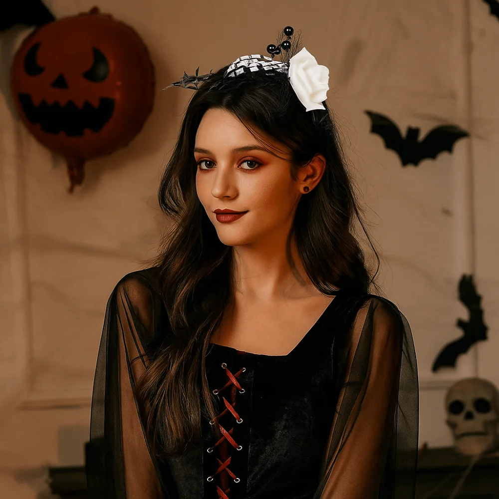 

Gifts Rose Flower Halloween Headband Bat Skull Branch Hair Hoop Photographic Props Non-slip Halloween Flower Crown Girl