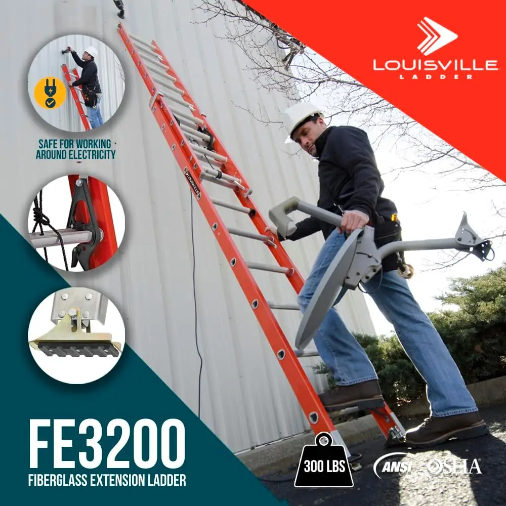 

Louisville Ladder 32-foot Fiberglass Extension Ladder 300-Pound Load Capacity Type IA FE3232