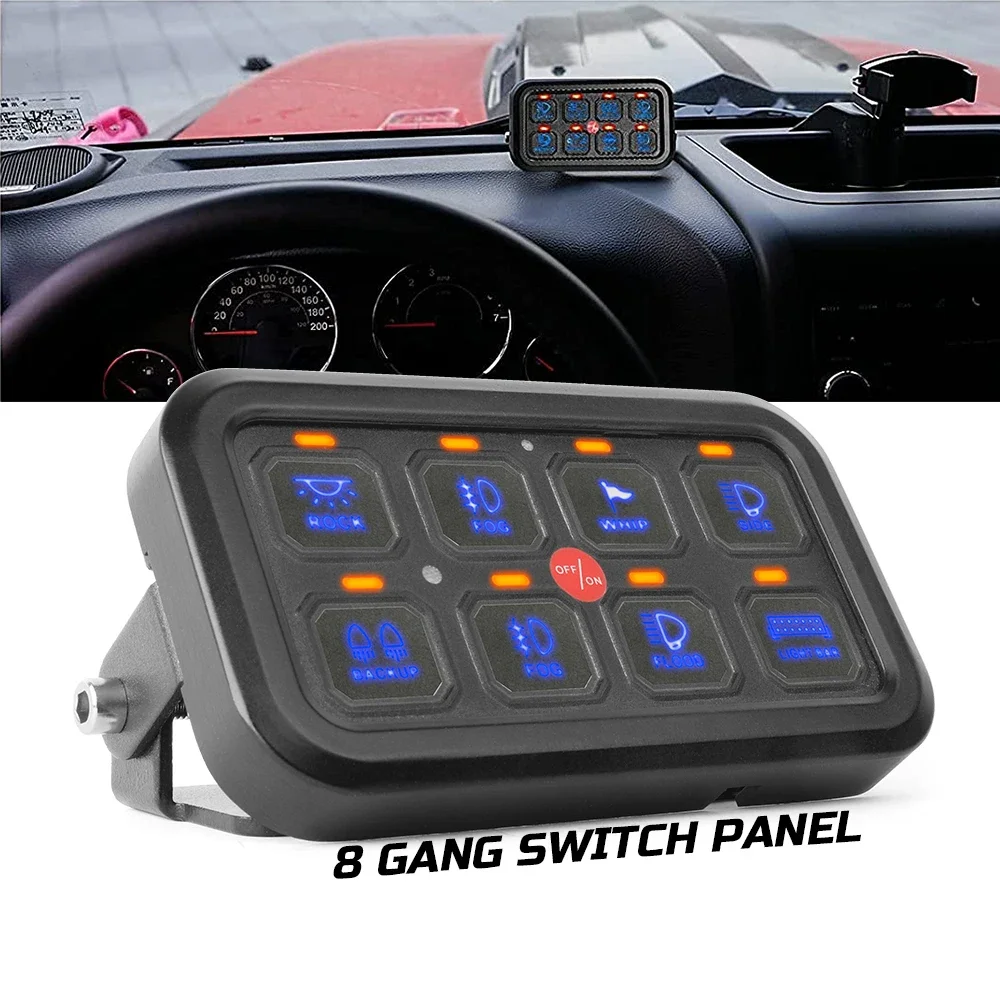 Car Truck 4X4 Aux Light Blue Green Backlip 8 Gang Switch Panel with Circuit Control Box