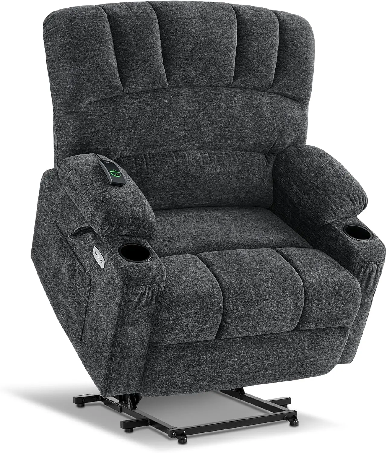 Power Lift Recliner Chair Sofa with Massage and Heat for Big Elderly People Cup Holders Medium-Wide Dark Grey