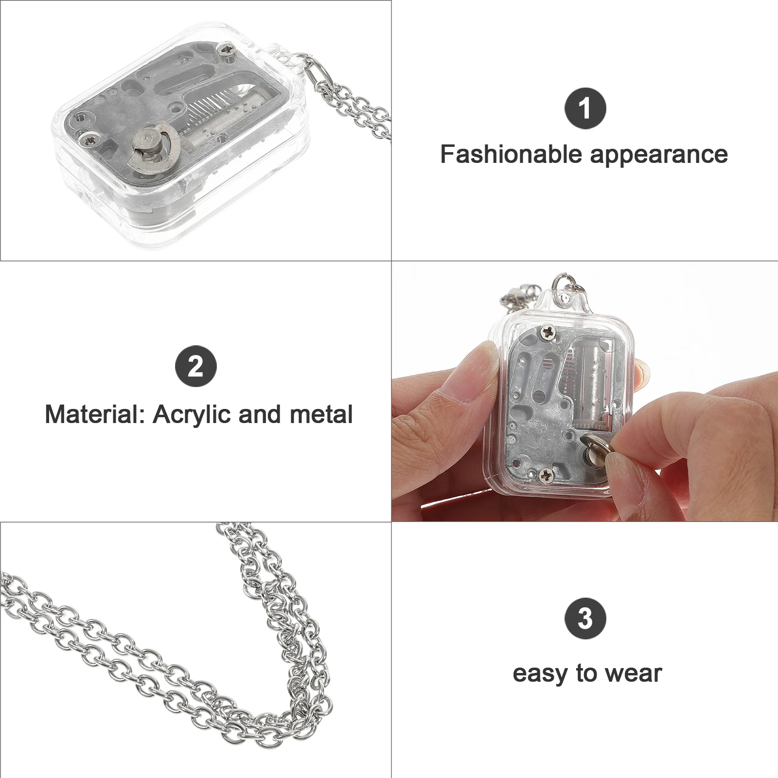 

Music Box Necklace Creative Birthday Gift Piano for Girls Kids Cool Men Notes Metal Acrylic