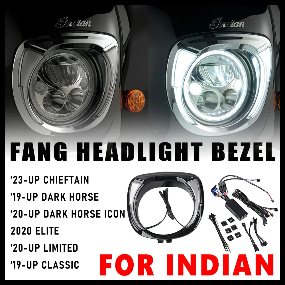

NEW FOR INDIAN CHIEFTAIN Dark Horse Icon Elite Limited Classic Motorcycle Accessories LED FANG HEADLIGHT BEZEL