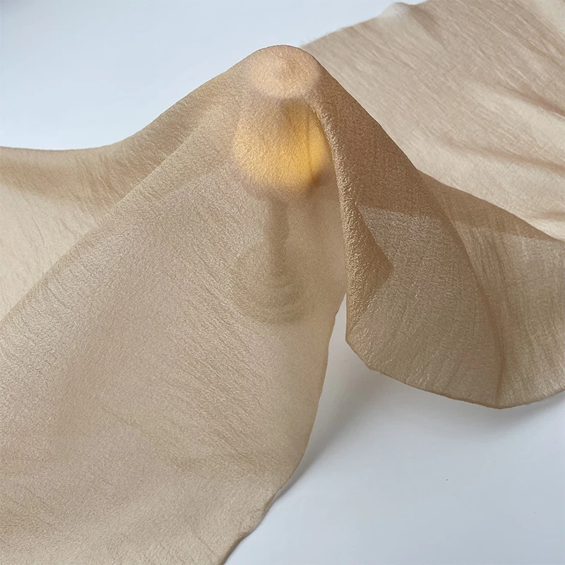 Golden camel color semi-transparent pearlescent gauze fashion mesh chiffon fabric Handmade designer fabric, breathable and finel