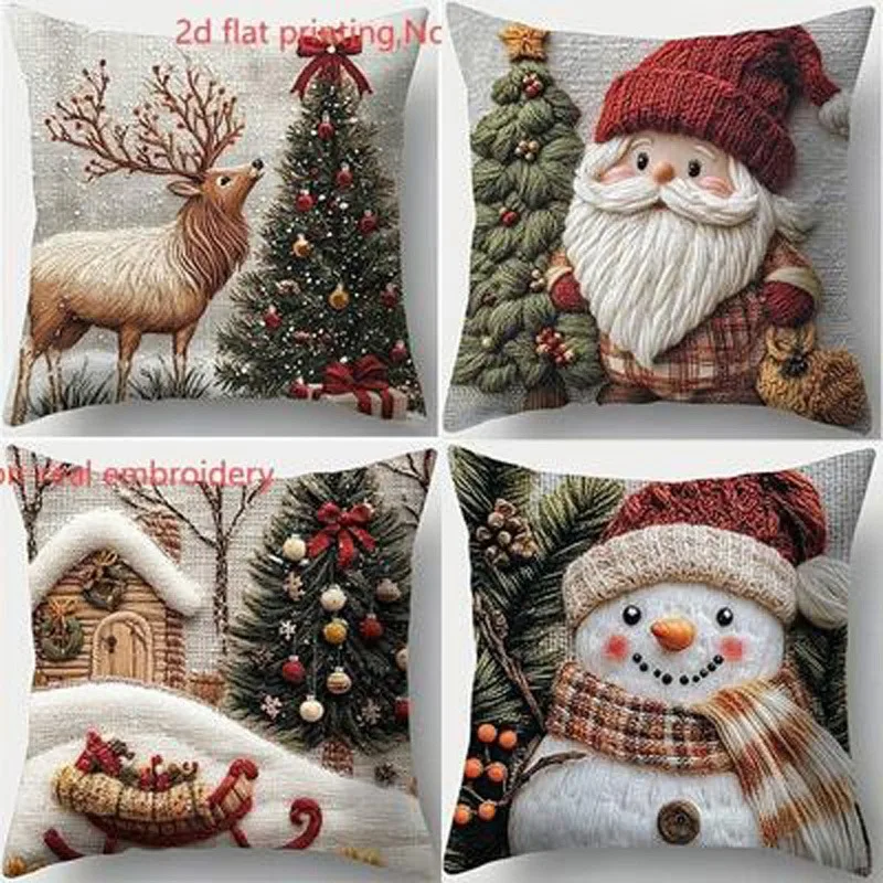 Christmas pillowcases: reindeer, snowman, Santa Claus accompany you to welcome the New Year home decoration 2d flat printing