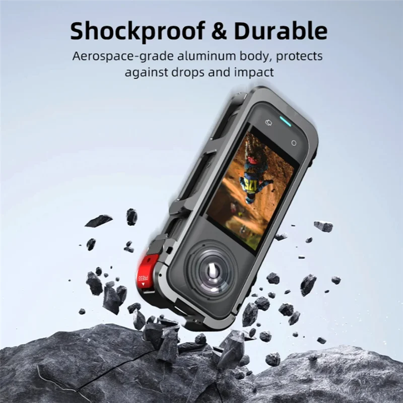 【Flash-Deal!】For Insta360 X5 Metal Protective Cage Housing Frame With Silicone Lens Cover, Protective Mirror And Storage Bag Inc