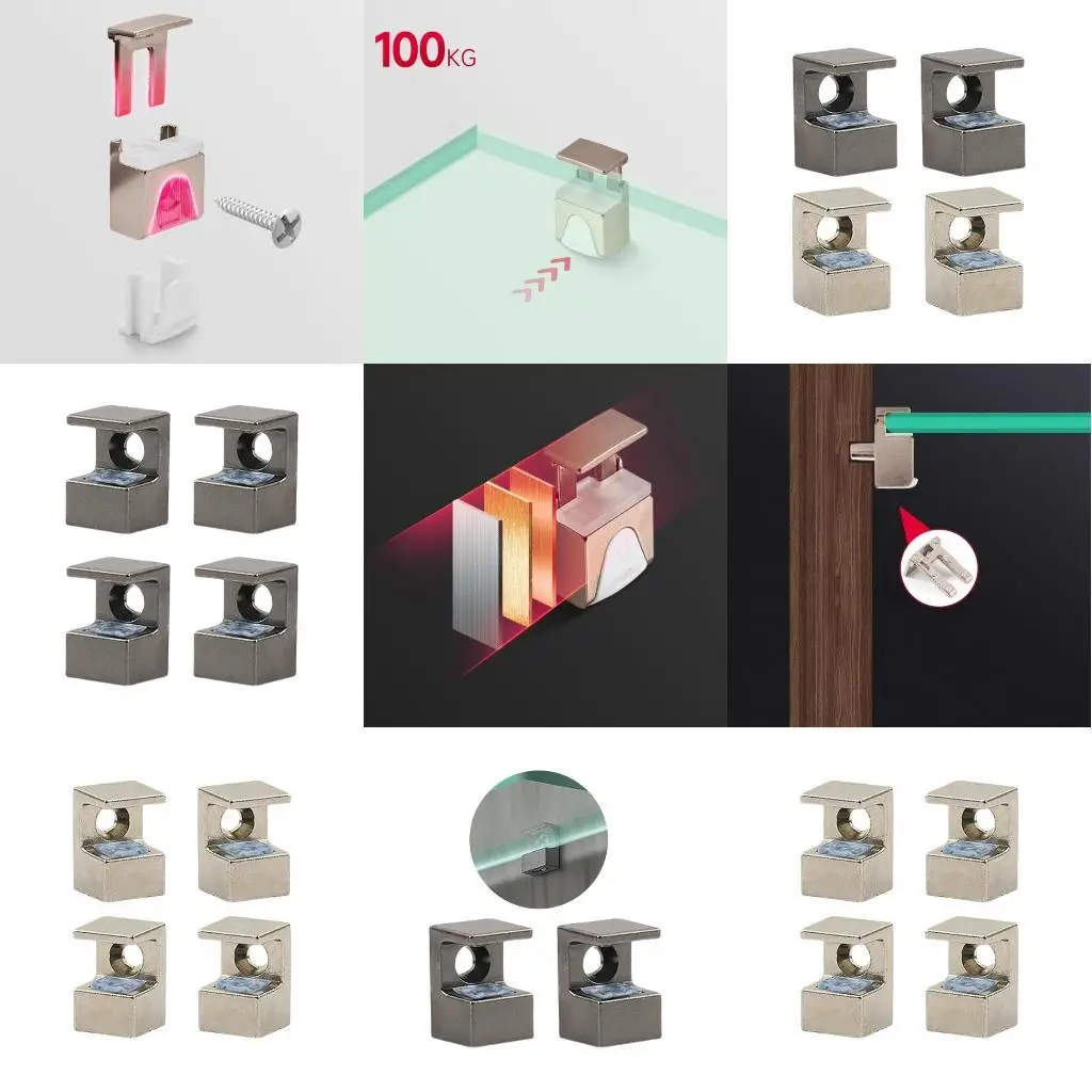 

652F Pack of 4 Sturdy Zinc Alloy Glass Brackets Adjustable Convenient for 10 12mm Glass Panel with Stable Rubber Designs