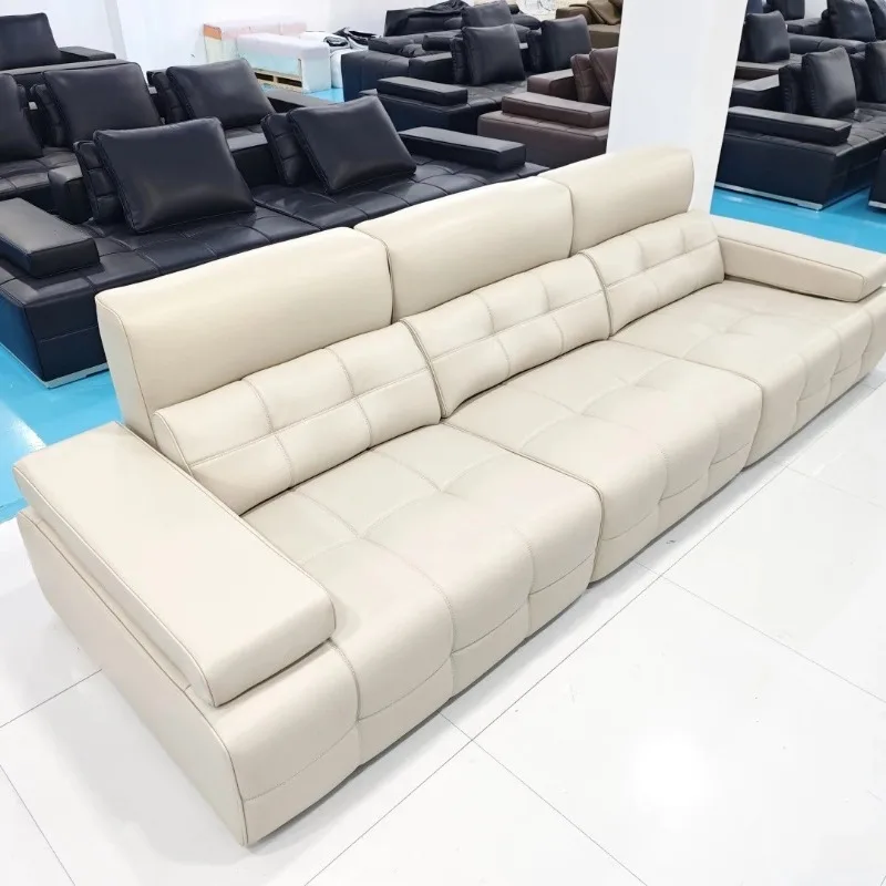 Italian minimalist designer upgraded version high backrest microfiber leather living room straight row leather art sofa
