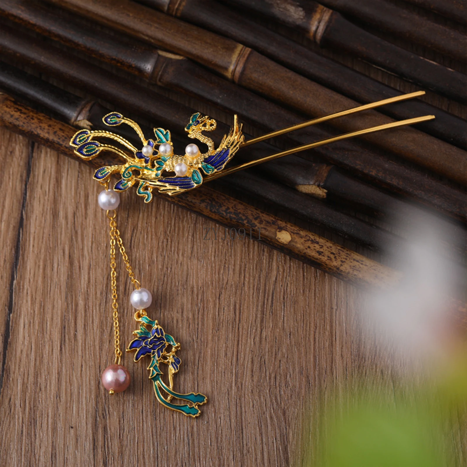 * ريترو عصا الشعر فينيكس على شكل حرف U دبوس الشعر للنساء الصينية Hanfu إكسسوارات الشعر كريستال ذهبي كعكة الشعر مجوهرات خمر تيار