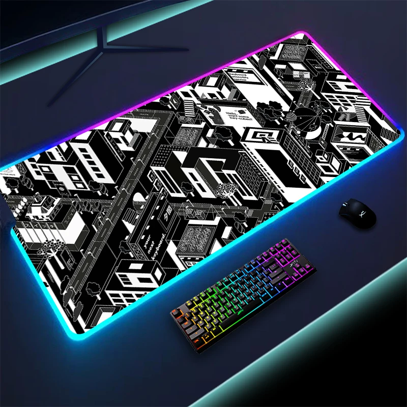 

LED Mouse Pad Simple Line Art Computer Keyboard Mat Gamer Locking Edge Large RGB Mouse Mat With Backlit HD Print Extend Mousepad