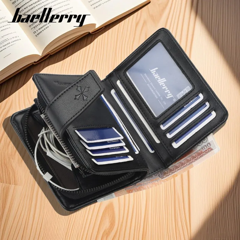 Baellerry Business Men Luxury Brand Wallets Zipper Card Holder Male Purse PU Leather Vintage Coin Holder Men Wallets