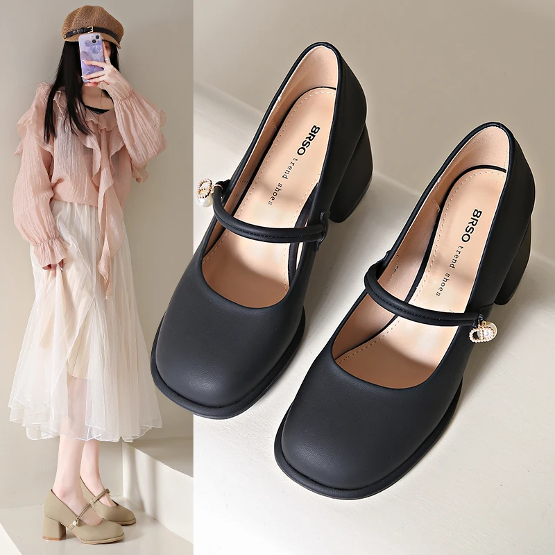 Spring/Autumn New Fashion Solid Color Simple Versatile Personality Square Heel Round Head Comfortable High Heels Women's Shoes