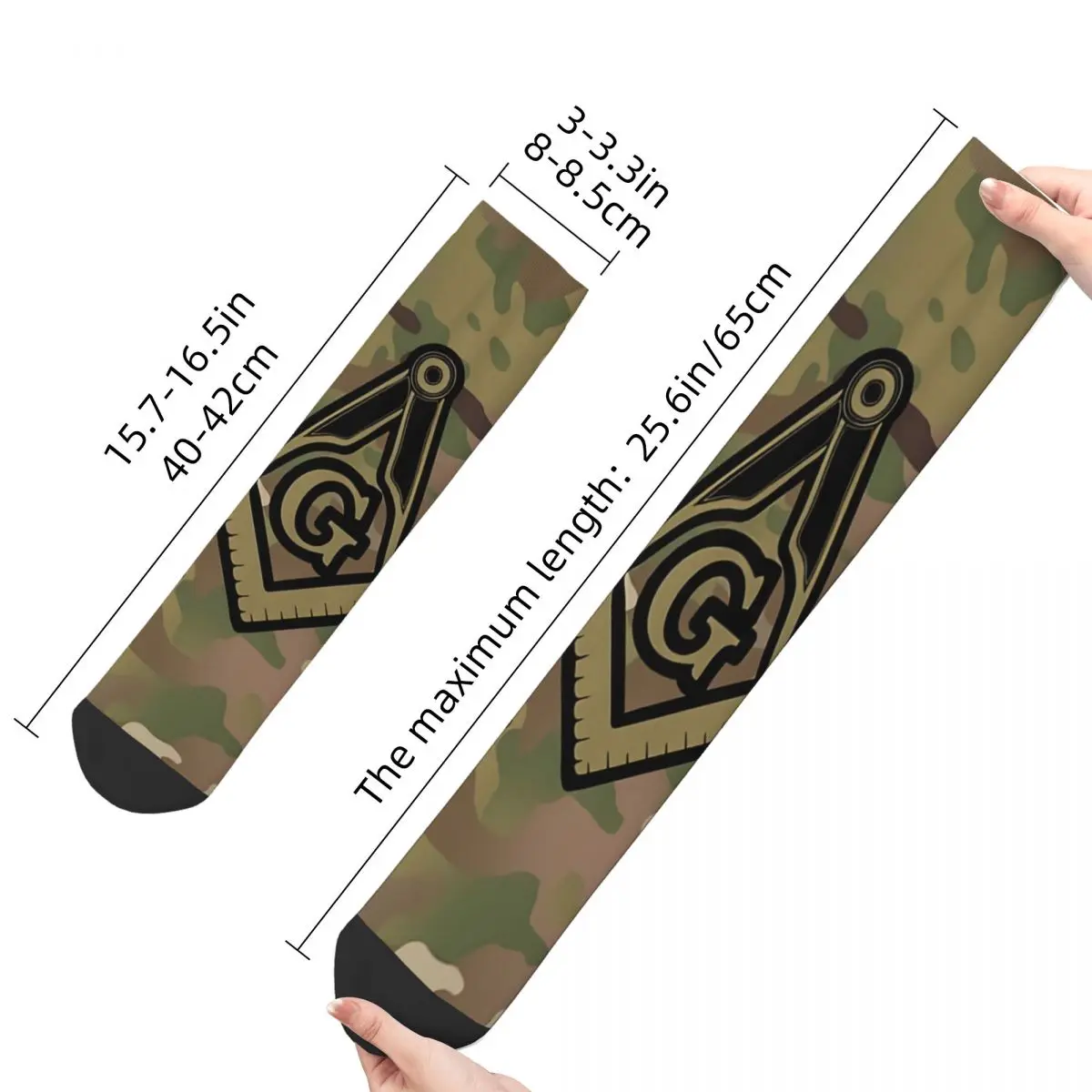 Funny Crazy Sock for Men Military Vintage Freemason Gold Square Compass Breathable Pattern Printed Crew Sock Seamless Gift