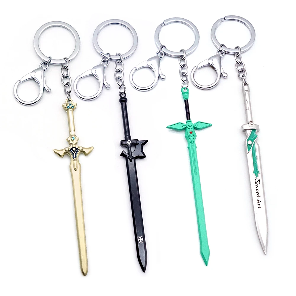 Anime Sword SAO Art Online Keychain Asuna Kirito Elucidator Key Chain Keyring Men Keychains Accessories Car Key Ring llaveros