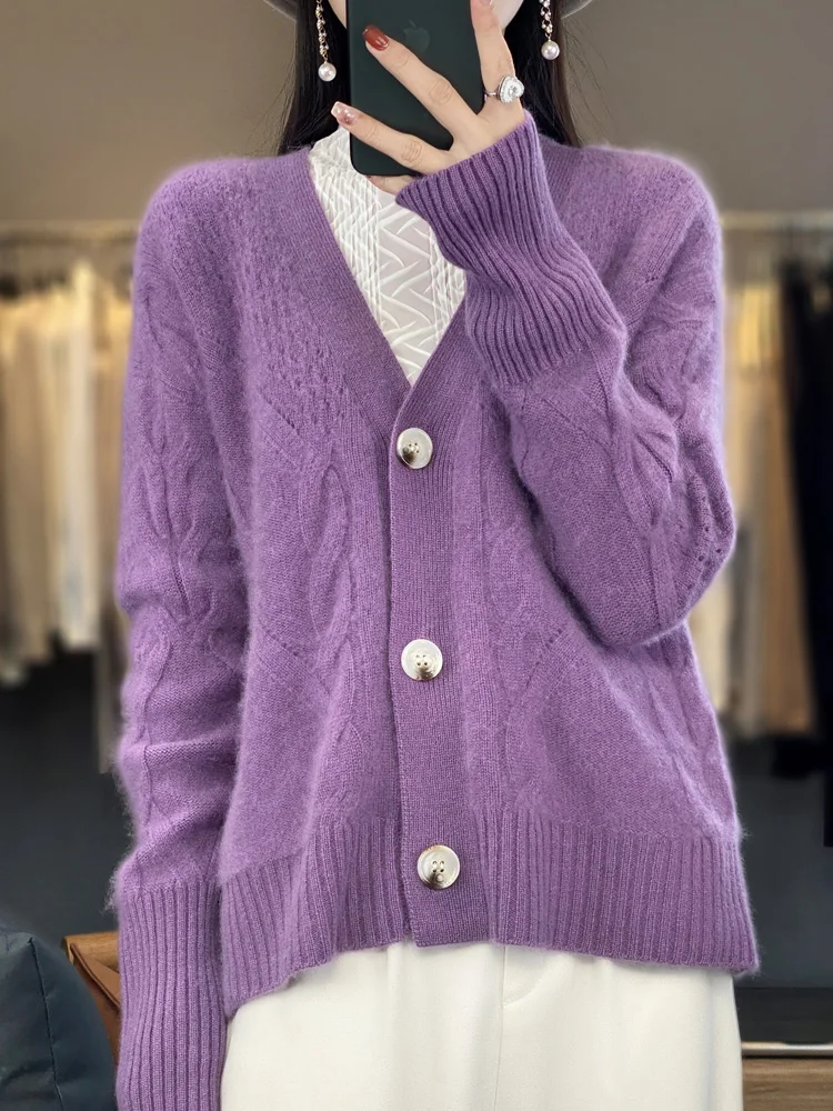 

Spring New Women's Cardigan Pure Wool Twisted Women's Woolen Sweater Knitwear Fashion All-Matching Women's Sweater Coat Top