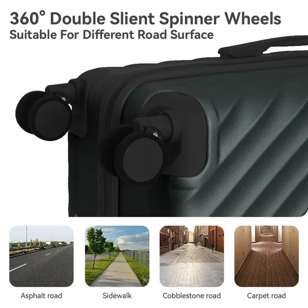3개 세트 ABS 하드쉘 여행가방 세트 회전 바퀴 TSA 잠금장치 (20''/24''/28'') 다크 그린