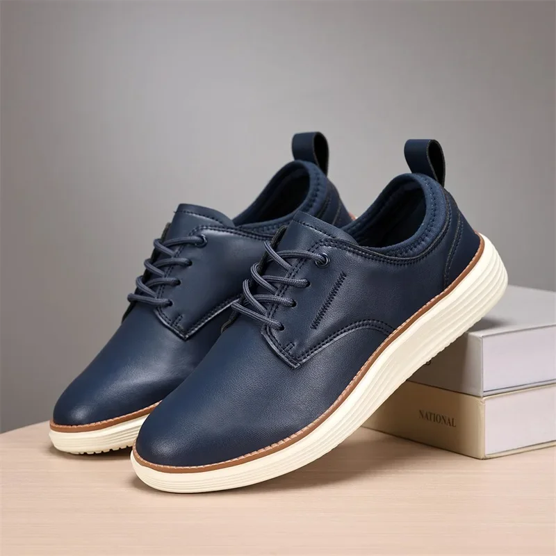 Men's Leather Shoes PU Fabric Spring and Autumn Brown Men's Casual Shoes Black Comfortable Classic Walking Shoes Flat Bottom