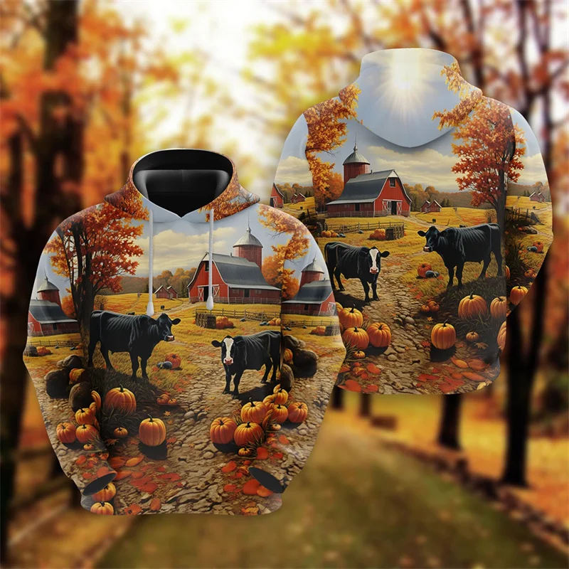 Harajuku Animal Cows 3D Printed Hoodies Pumpkins Graphic Hooded Sweatshirts Women Fashion Streetwear Pullovers Mens Clothing Top