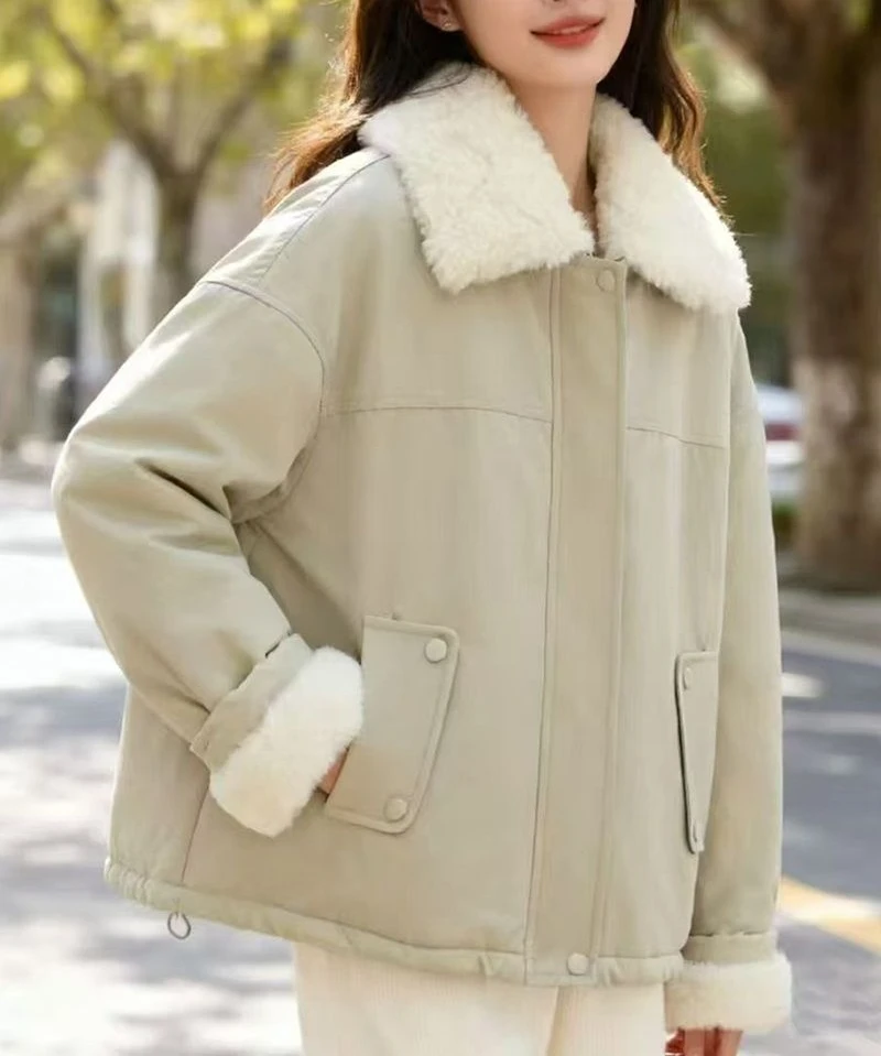 

Fleece Thickened Fur Collar Cotton-padded Jacket Short 2025 Winter New Loose Cotton-padded Jacket Pie To Overcome