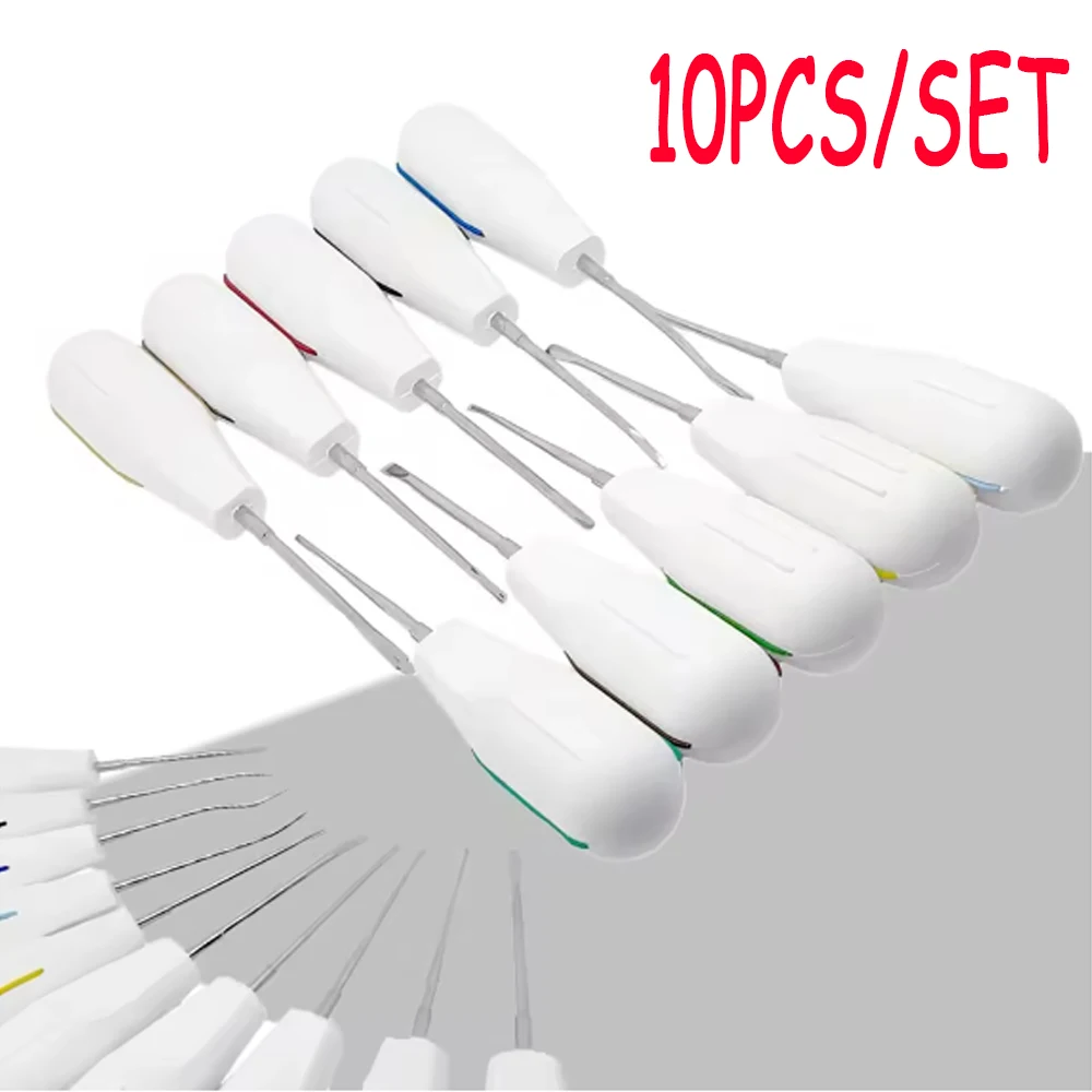 

10Pcs Dental Luxating Lift Curved Root Elevator Kit for Surgical Minimally Invasive Tooth Extraction Dentistry Tools Set