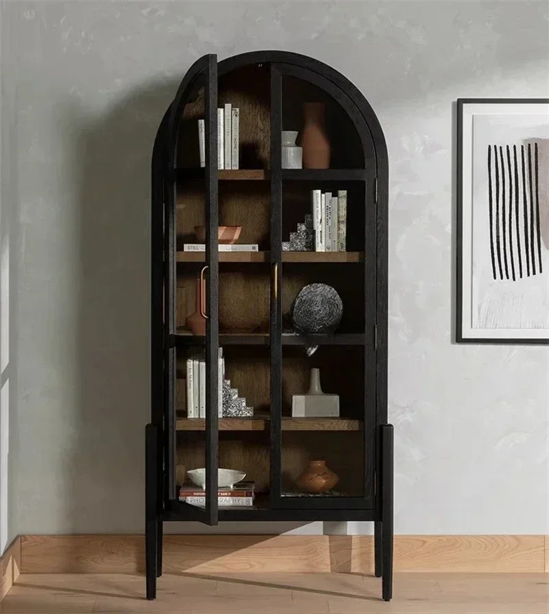 Retro Solid Wood Bookcase Simple Black Art Bookshelf Locker Shelf