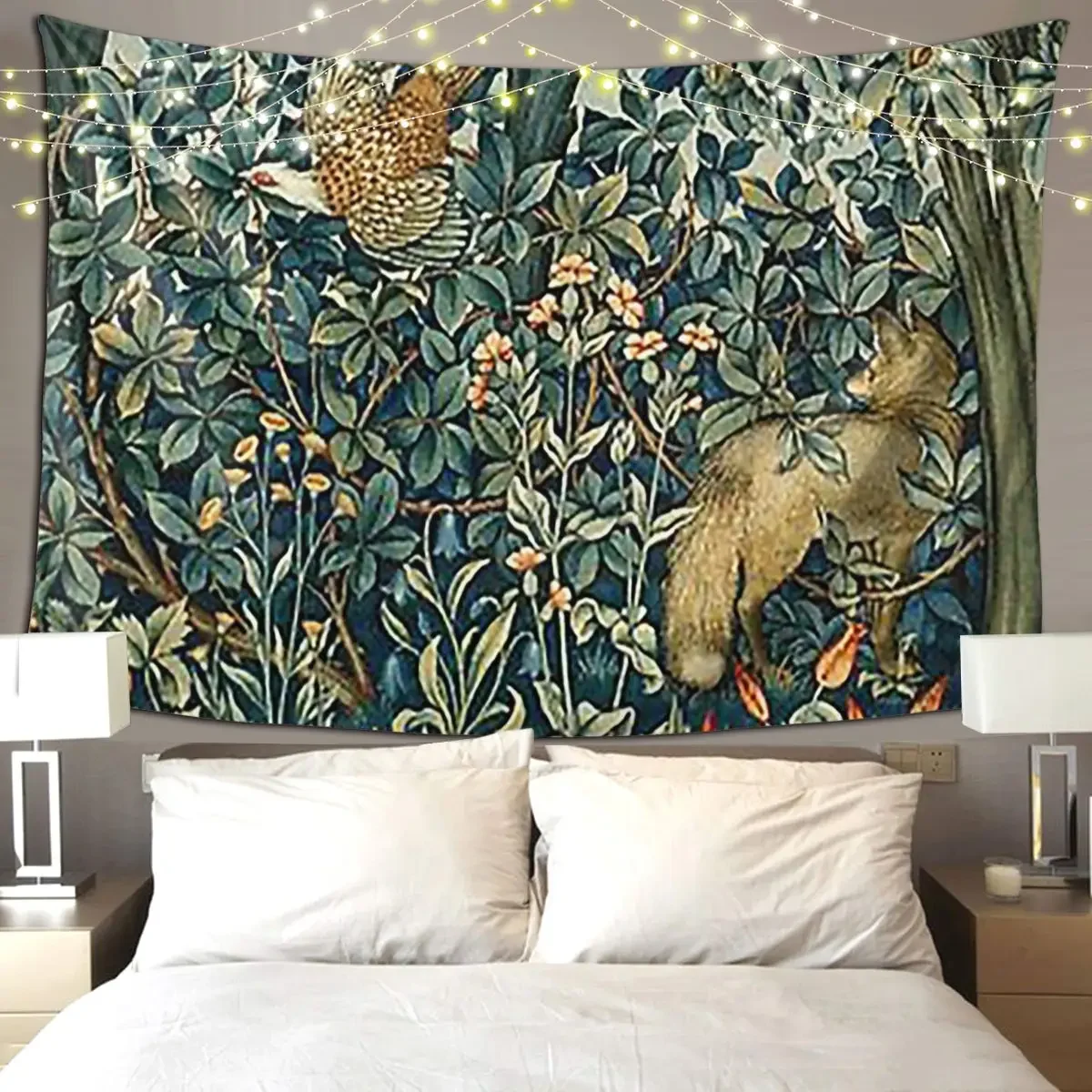 Forest Animals Pheasant And Fox Blue Tapestry Funny Wall Hanging Aesthetic Home Tapestries for Living Room Bedroom Dorm Room