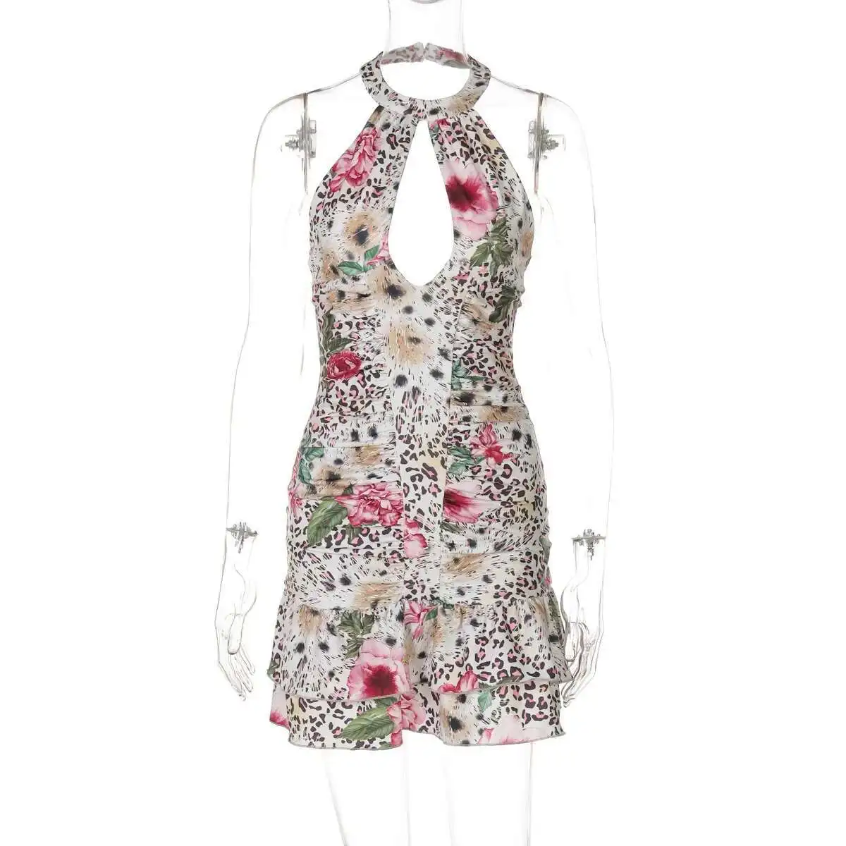 

Women's Ins Style Clothing 2025 Summer New Fashionable Printed Hanging Neck Backless Dress Summer Dress Robe Vestido Women Party