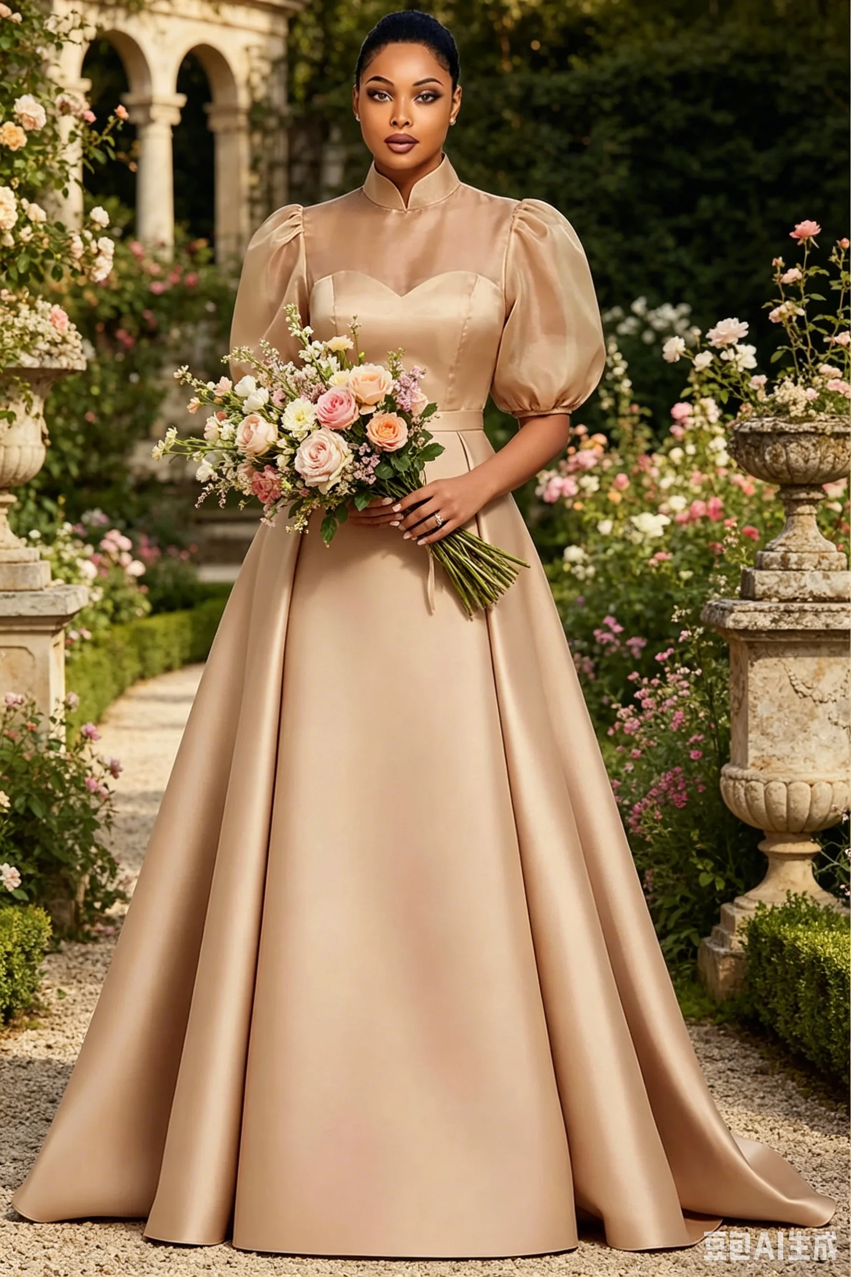 Plus Size Elegant Satin Prom Dresses for Women Stand Collar A Line Maxi Dress Formal Wedding Guest Party Bridesmaid Long Dress view 4