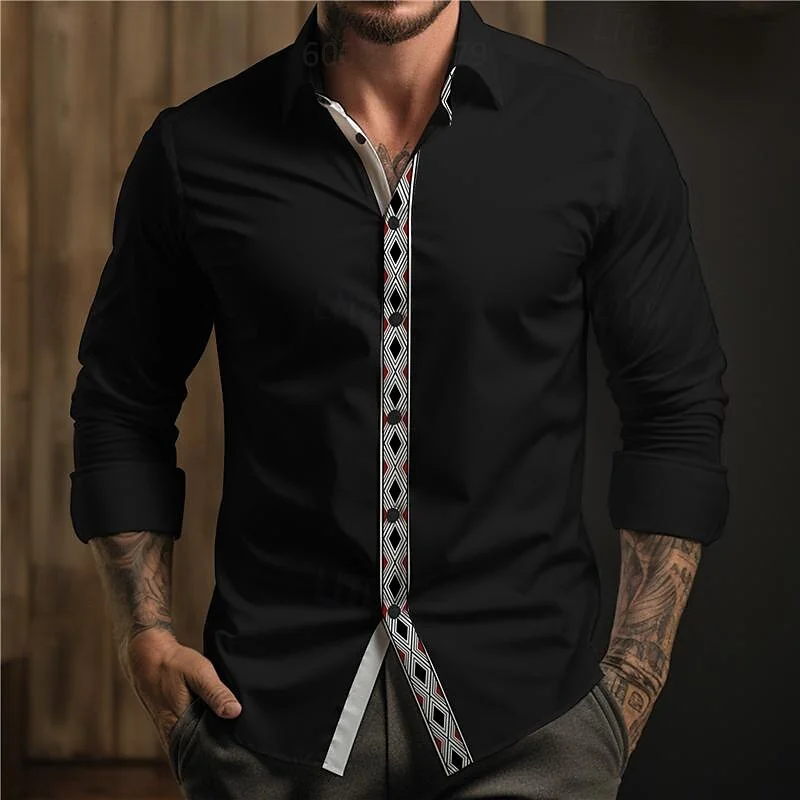 

Men's tribal ethnic button down shirt bohemian holiday street jockey spring summer lapel shirt yellow blue purple fuchsia orange