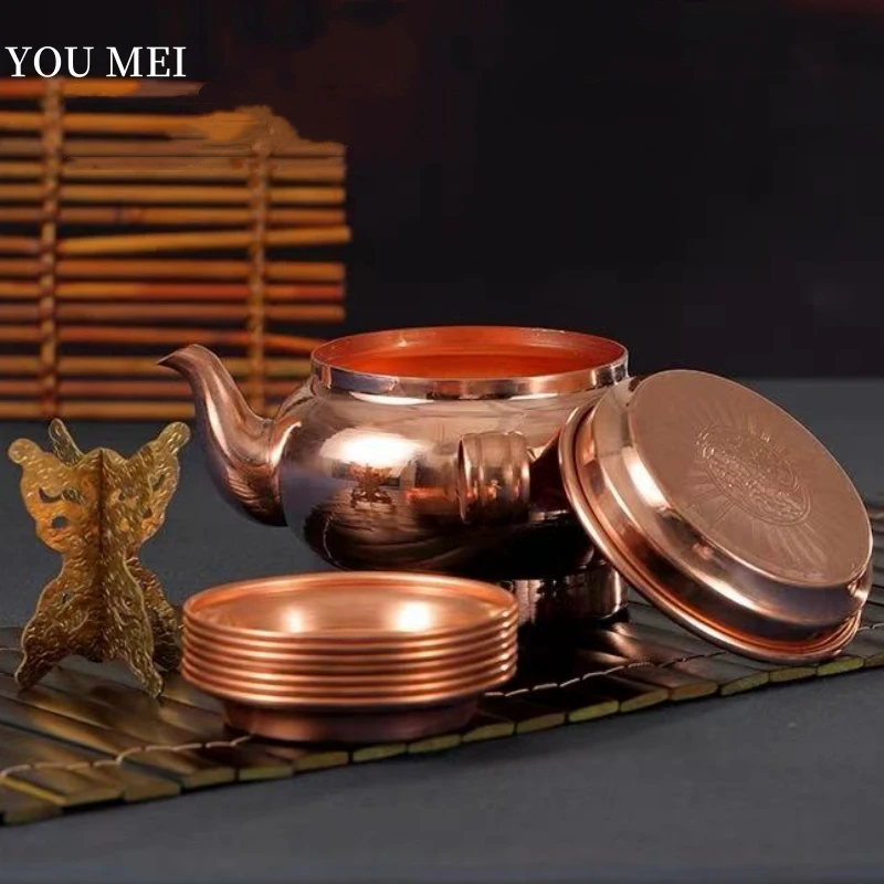 

1 Set Nepal Offering Pot,Engraved Red Copper Altars Plates,Seven Water Tray,Copper Tibetan Dorma Plates Buddhism Religious Item